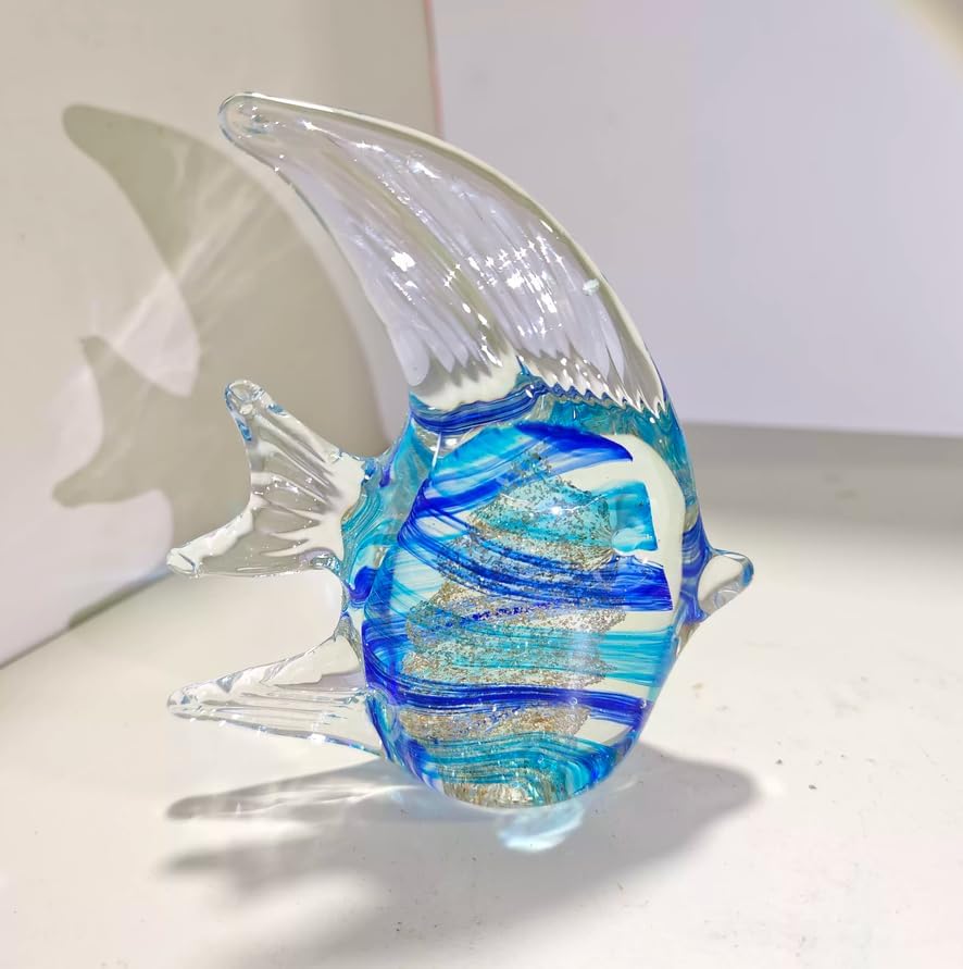 Glass Figurine Blue Tropical Fish Handmade Blown Crystal Glass Paperweights Glaze Art for Table Ornaments Home Decor image 2
