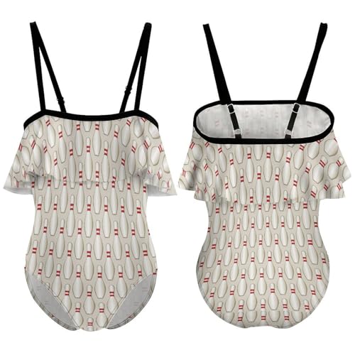 Bowling Pin Pattern Girls One-Piece Swimsuits Beach Bathing Suits Adjustable Swimwear for 6-12 Years3
