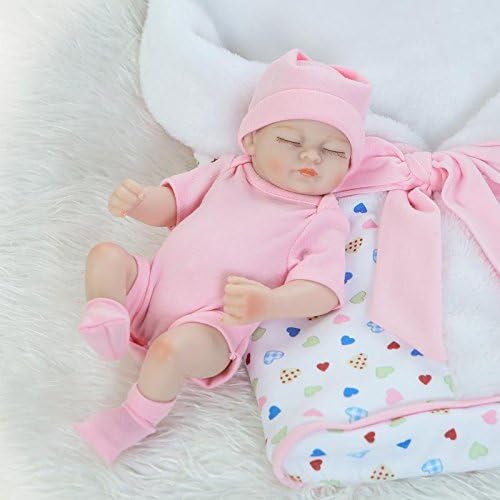 Pinky Reborn 10inch 26cm Mini Lifelike Baby Boy and Sleeping Girl Twins Handmade Reborn Doll Full Body Vinyl Silicone Realistic Looking Newborn Twin Dolls Anatomically Correct