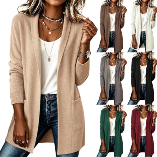 Long Cardigans for Women Brushed Long Sleeve Open Front Coat with Pockets - image 1