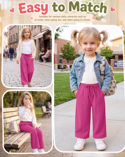 Image of Toddler Girls Wide Leg Pants | Baby Girls Sweatpants, Baggy Drawstring Pants with Pockets, Open Bottom Joggers, Back to School Trousers, for Kids 18M-5T