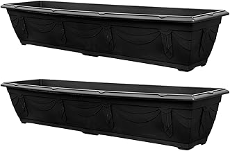 VR7 90cm Long Garden Planters 2 Pack Durable Plastic Trough for Raised Window Planting - Ideal for Flowers, Herbs, and Vegetables (Black, Without Trays)