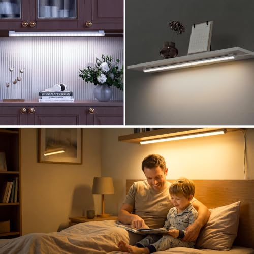 Image of Hoteon Under Cabinet Light, 40cm /16inch USB Batten Light with 3 Color Modes | 3000K /4000K /6000K Color Temprature Adjustable, 10 Brightness Levels, LED Tube Light for Wardrobe, Cabinet, Bookshelf, Desk