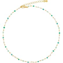 Bohemia Colorful Beaded Beads Choker Necklace for Women,Simple Fresh Green Crystal Beaded Square Round Bead Choker Necklace