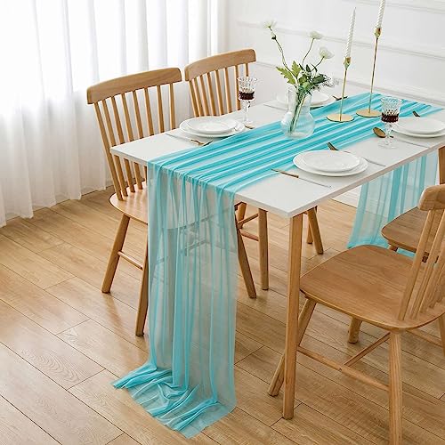 AOKSUNOVA Chemin de Table en Mousseline de Soie, Decoration Table 75 x 300 cm, Bleu Turquoise