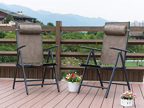 PatioPost Outdoor Folding Chair with Armrest Adjustable Reclining Lawn Chair Folding Aluminum with 7 Stalls, Outdoor & Indoor for Patio, Backyard, Poolside, Lawn Set of 2 - Jacquard
