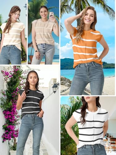 Womens Tops 2025 Spring Tank Sweater Vest Cap Sleeve Striped Outfits Knit Trendy Lightweight Fall Summer Tops4