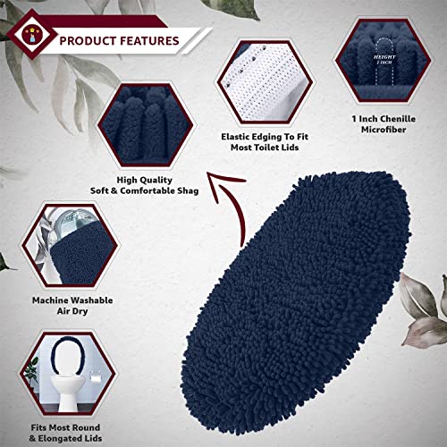 LuxUrux Toilet Lid Cover, Extra-Soft Plush Seat Washable Shaggy Microfiber Standard Toilet Lid Covers for Bathroom Machine Wash & Dry. (18 x 21 inches, Navy) - Thumbnail 4
