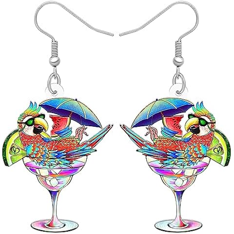 DUOWEI Cute Acrylic Parrot Earrings Macaws Dangle Jewelry for Women Summer Spring Vacation Gifts (Hawaii L) Cover