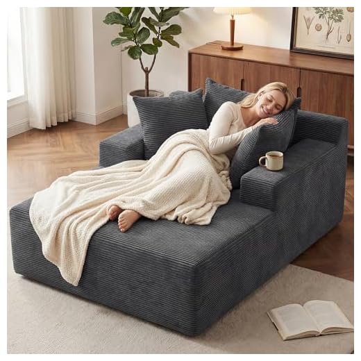 66" Chaise Lounge Chair Indoor, Oversized Boneless Lounge Chair with 3 Pillows, Cloud Reading Chair for Living Room Bedroom, Deep Seat Sleeper Couch, No Assembly Required