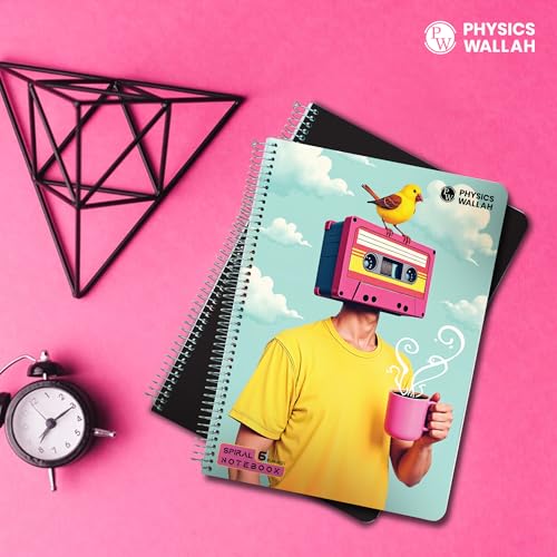 Image of Physics Wallah A4 Size 300 Pages 6 subject Spiral Binding Notebook set of 3| Ruled Register Notebooks for Students & Office | Plastic cover Spiral Register for Writing & Note-Taking