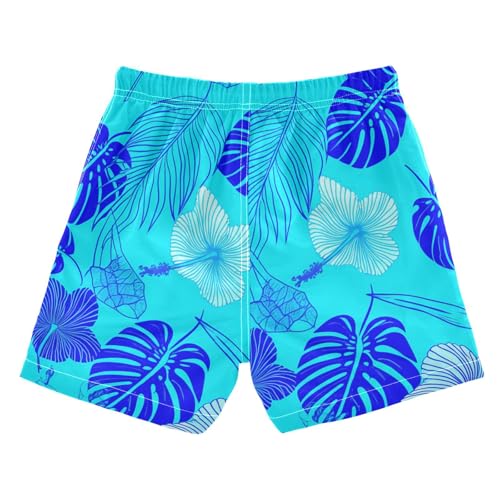 DOMIKING Hibiscus Monstera Flowers Teal Toddler Boys' Swim Trunks Mesh Lining Swim Shorts for Kids Boys Adjustable Waist2