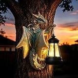 Goodeco Dragon Tree Hugger Garden Statue with Solar Lantern - 9.3 Inch Resin Dragon Decor for Outdoor, Perfect Dragon Gifts & Yard Decor（Bronze）