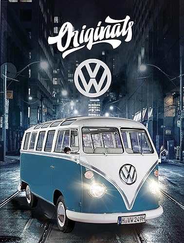 Volkswagen Teppich Bulli T1 Blau 100 x 133cm rutschhemmend lärmhemmend Fan-Teppich Deko Vorleger...