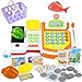 deAO Caja Registradora Juguetes con Escáner Electrónico y Calculadora, Juguete de Supermercado con Comida y Canasta, Juego de rol Educativo Regalo para Niños Niñas 3 4 5 6 Años