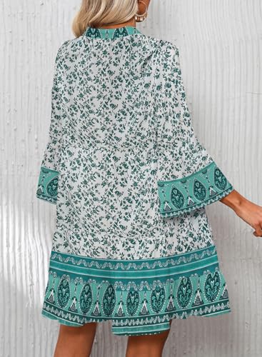 Image of Opemiby Summer Dresses for Women 2026 Flowy Ruffle 3 /4 Sleeve V Neck Tiered Casual Babydoll Boho Beach Mini Dress