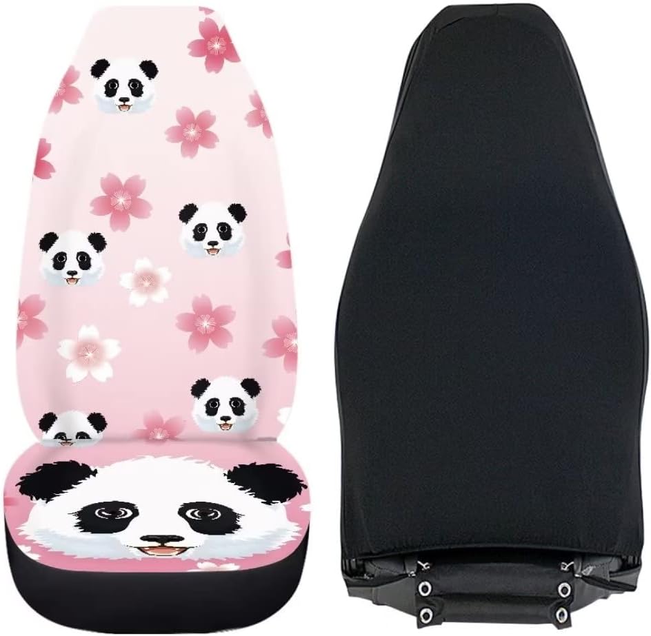 2 Pieces Car Seat Covers Panda Pink Flowers Print Auto Front High Back Seat Protector Covers Accessories for Women Girls