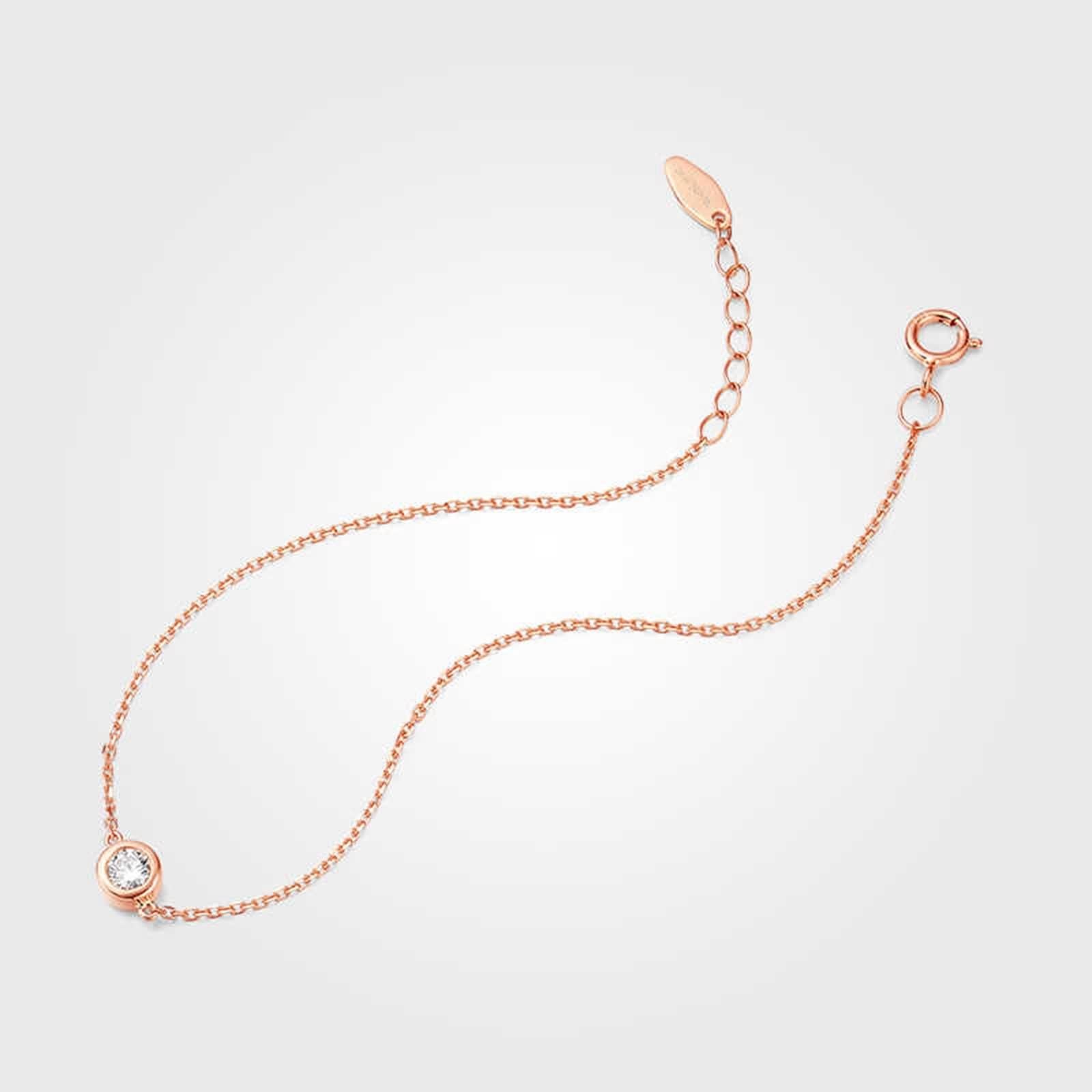 Pulsera de oro rosa, pulseras de joyería para mujer, diamantes blancos de 0,08 quilates, cadena redonda