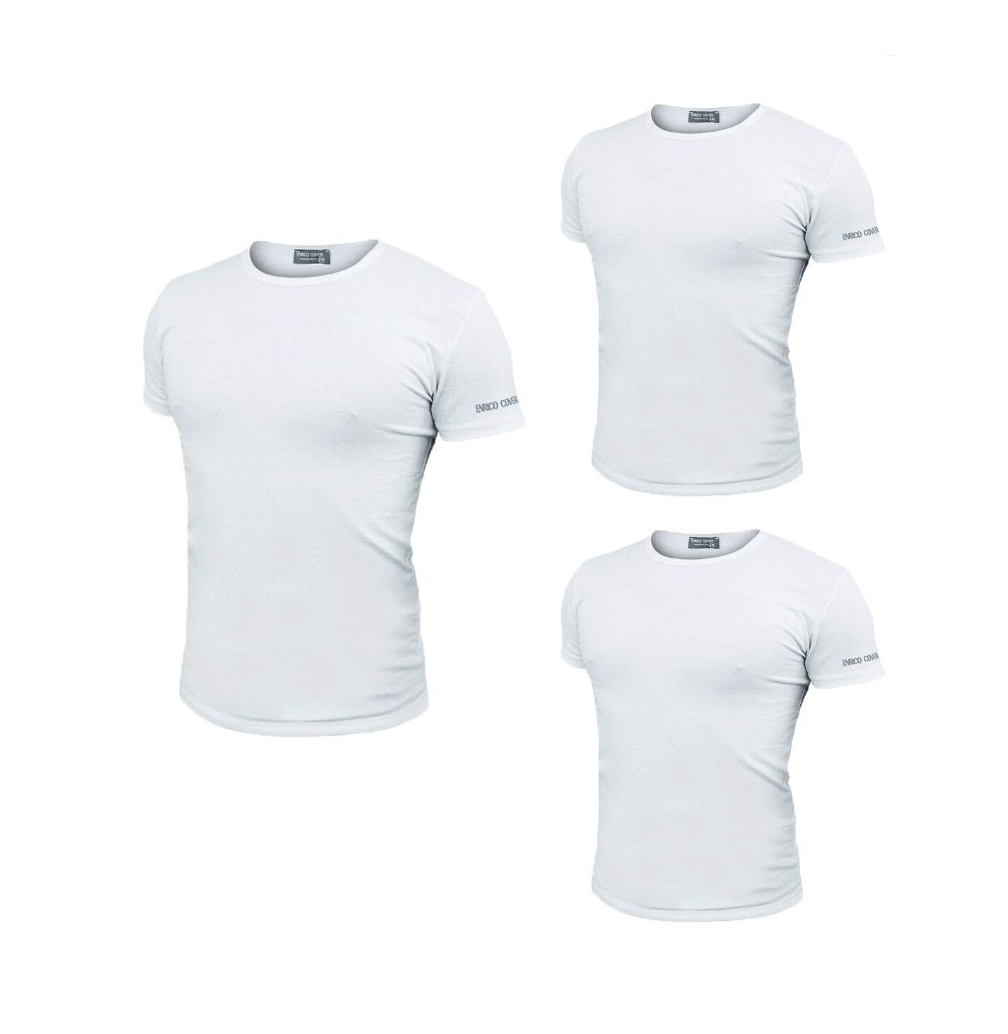 Enrico Coveri 3 t-Shirt Uomo Mezza Manica Girocollo Cotone bielatico Art ET1000 (5/L, Bianco)