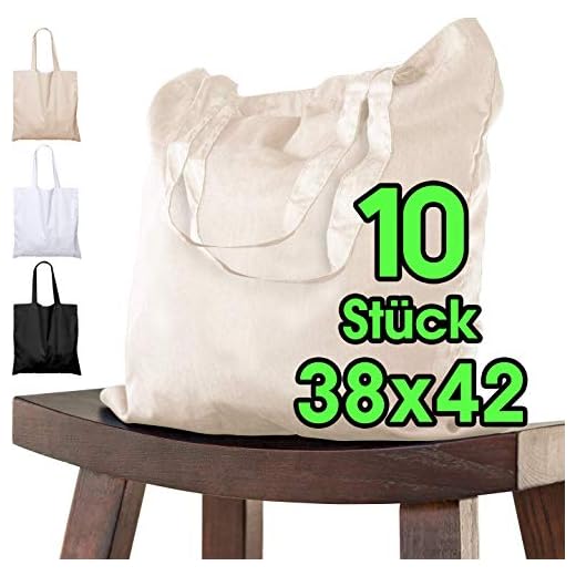 Bolsa de algodón para pintar 38x42 - 10 piezas natural para niños con asa CORTA - sin imprimir certificado OEKO-TEX® - bolsa de tela, bolsa de transporte, bolsa de compras de 140g / m de grosor