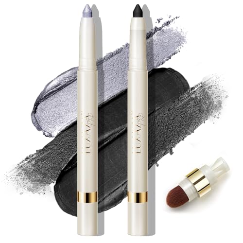 Eyeshadow Makeup Stick, Cream Shimmer, Eyeshadow Highlighter Makeup Eye Brightener Pencil Sticks Cosmetics, with Built-in Brush and Sharpener