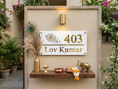 Image of Personalized Waterproof Luxury Door Name Plates for Home Entrance (15x30 Cm) with 3D Letters- Ideal for Home, Office and Outdoor Entrances With Stainless Steel Screws || Door name plates (White&Gold)
