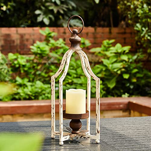 Glitzhome 1406202687 Farmhouse White Metal Lanterns Decorative Hanging Candle Lanterns thumb #4