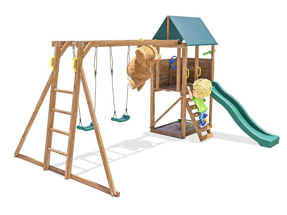 Dunster House SquirrelFort Climbing Frame Monkey Bars with Playhouse