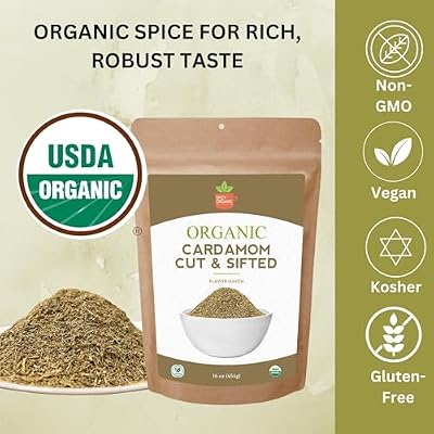 SPICY ORGANIC Cardamom Loose Cut and Shifted 4OZ - USDA Certified Organic Cardamom Perfect for Tea, Baking, Spice Mixes & Beverages.