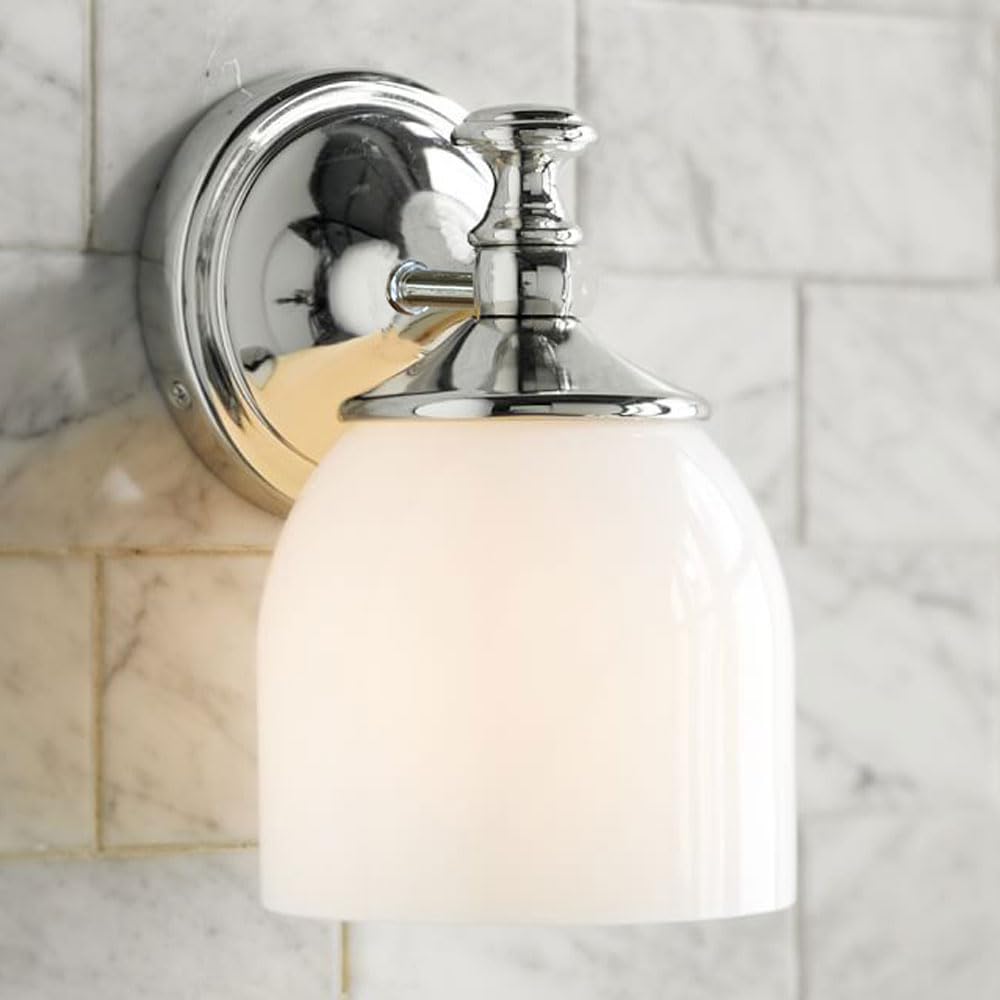 Nowoczesna srebrna lampa ścienna LED do łazienki, oświetlenie toaletkowe, mlecznobiałe szkło, retro, do przedpokoju, styl wiejski, żelazo, E27, rustykalny, okablowany