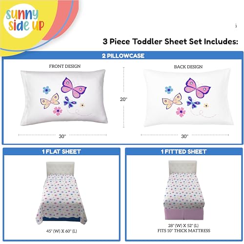 Image of Sunny Side Up Flutter Toddler Sheet Set - 3 Piece Toddler Bedding Set Includes Pillow Cover - Super Soft Floral Microfiber Sheets