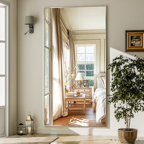 GLSLAND 71"x31" Full Length Mirror Extra Large Hanging or Leaning Rectangle Mirror Aluminum Alloy Thin Frame Bedroom Floor Dressing,Silver