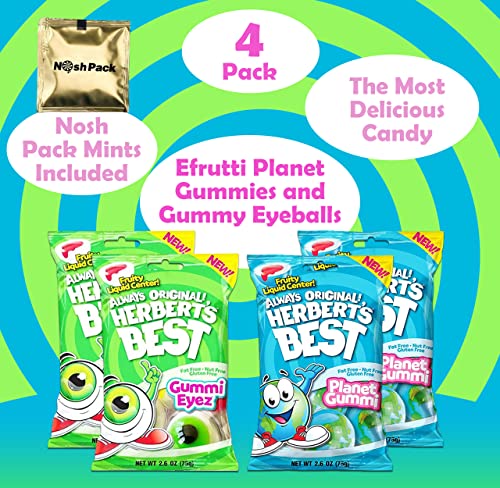 Efrutti Planet Gummies And Gummy Eyeballs- Tik Tok Candy Variety Pack, Asmr Candy, Individually Wrapped Soft Juicy Candy And Gel Center, With Nosh Pack Mints (4 Pack) #TOP1