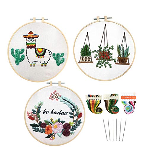 Louise Maelys 3 Pack Hand Embroidery Starter Kit for Adults Cross Stitch Needlepoint