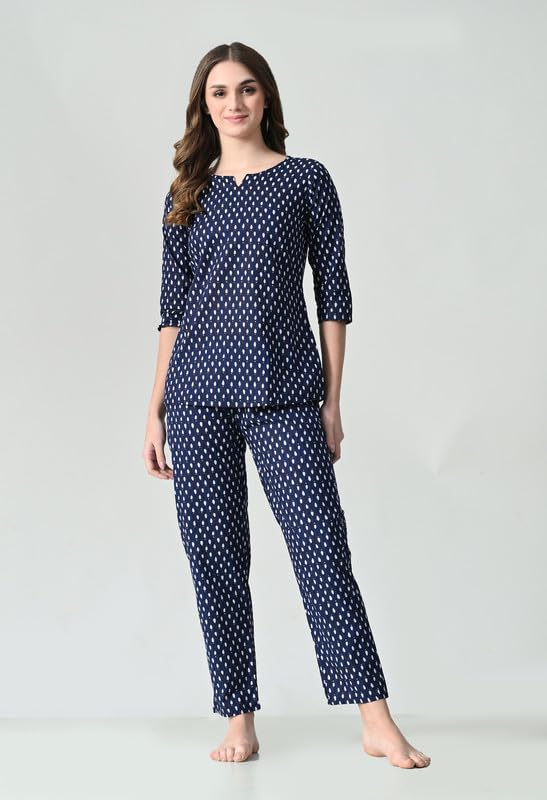 Image of Ichaa Women's Cotton Nightwear Set - Printed Top & Pajama
