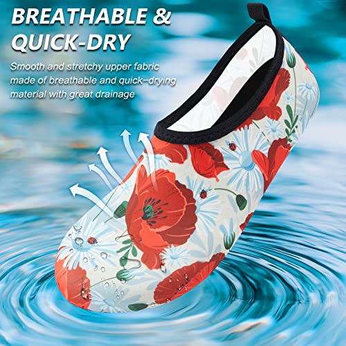 Deevike Water Shoes For Women Barefoot Shoes Beach Shoes Swim Shoes Quick-Dry Water Socks Color/Storm Red/Flowers-36/37 #TOP1
