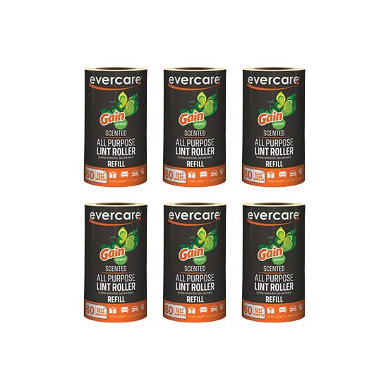 Image of Evercare Pack of 6 Gain Scented All-Purpose Lint Roller Refill Rolls, 60 Sheets Each