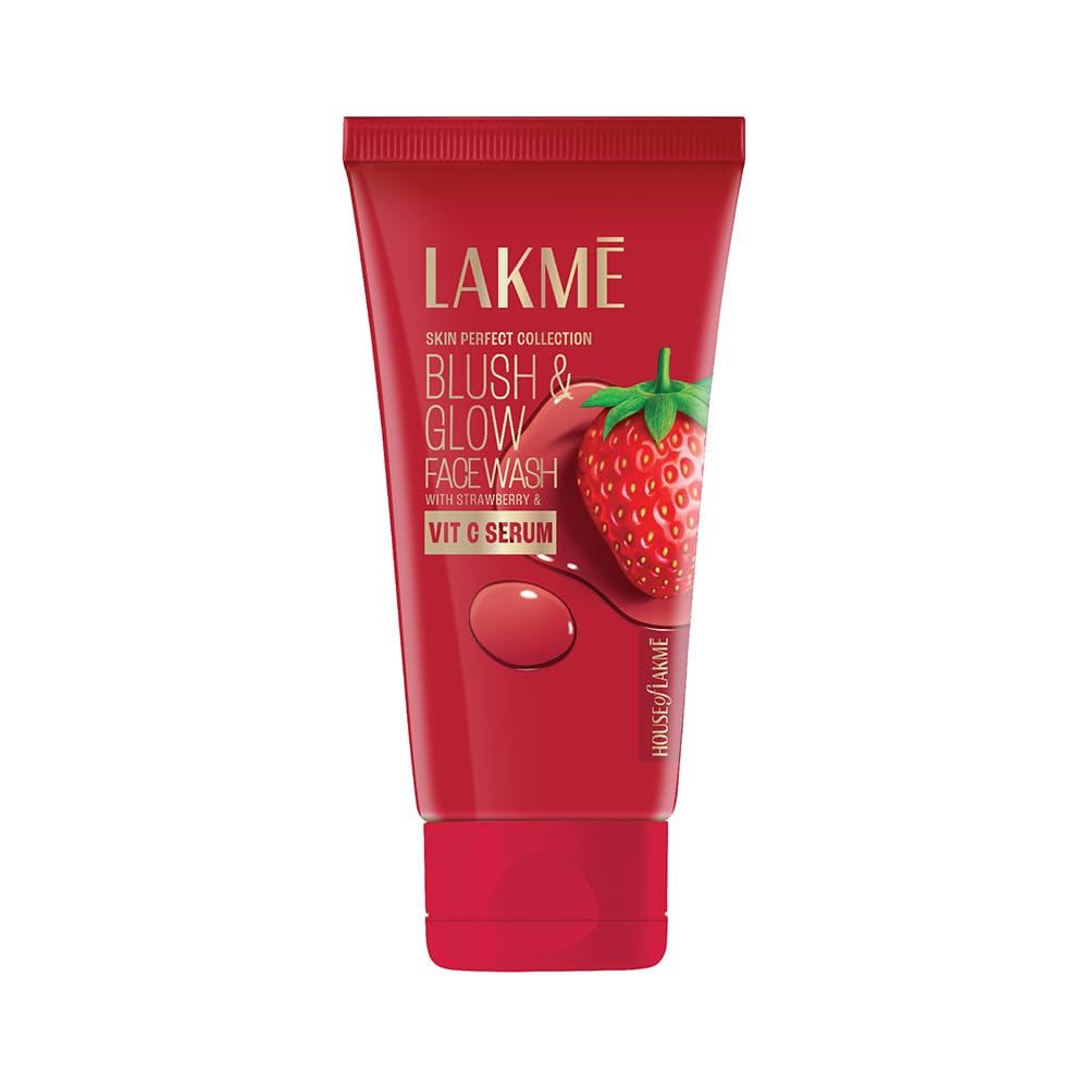 Lakme Blush & Glow Exfoliating Face Wash with Vitamin C Serum, Hydrating and Gentle Facewash with Strawberry Fruit Extracts, 150gm