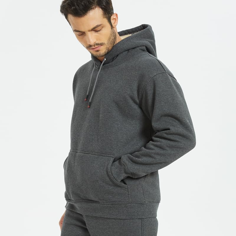 Men's Sherpa Hoodie Big and Tall Men Fleece Pullover Hoodie Thick HoodiesHeavyweight Winter Hooded Sweatshirt with Kangaroo Pocket Grey - Image 9