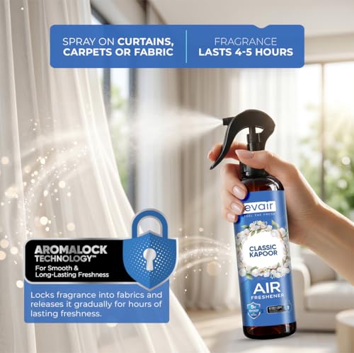 Image of Evair Classic Kapoor Room Freshener Spray | Long Lasting Odour Eliminator | Water Based Air Freshner for Home, Bathroom, Office & Wardrobe | No Gas Formula | AromaLock Technology | 1200+ Spray (200ml)