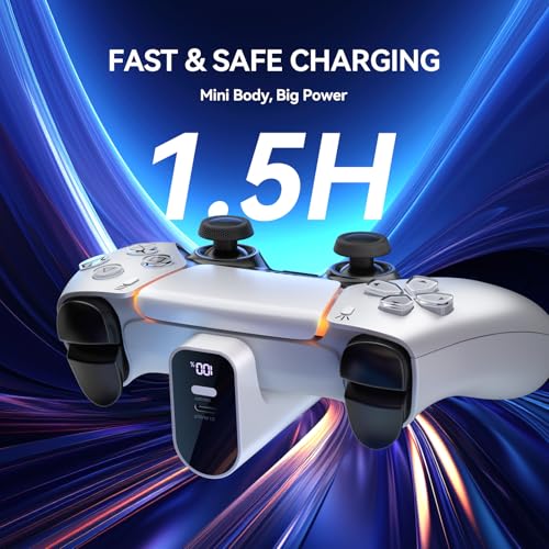 LVFAN PS5 Wireless-Controller-Ladegerät, 2000-mAh-Akku mit digitaler LED-Ladeanzeige, tragbare Powerbank für PS5-Controller und PS5 Edge-Controller 2