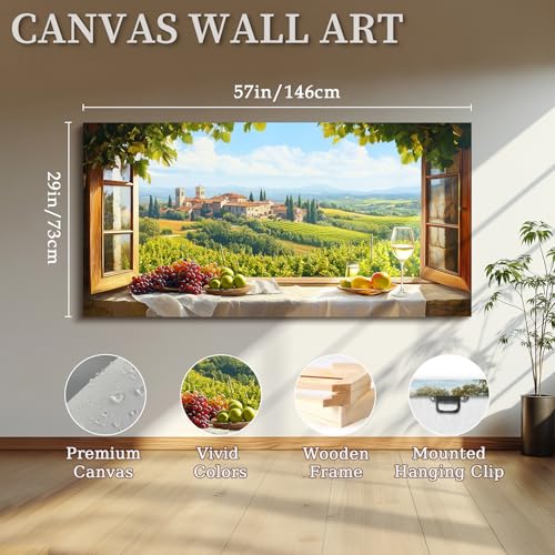 crmotu Rustic Kitchen Wall Art, Vineyard Dining Room Extra Large Wall Decor, Faux Window Landscape Canvas Prints, Wine Country Pictures for Living Room Basement No-window Small Room 29x57 Inch by crmotu - Image 3