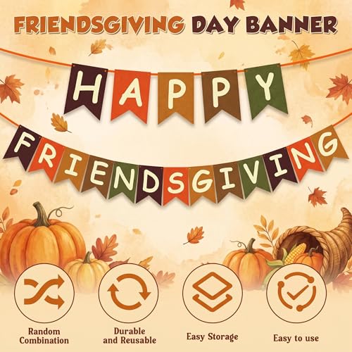 Image of Friendsgiving Party Decorations - HAPPY FRIENDSGIVING Banner | Thanksgiving Decorations for Indoor Outdoor Outside - Fall Decor Thanksgiving Backdrop Garland Accessories Party Favors for Home Door