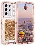 Coolden Designed for Galaxy S21 Ultra 5G Case Protective Glitter Cover Bling Quicksand Sparkle Women Girls Heavy Duty Hard Shell Shockproof TPU Case for Samsung S21 Ultra 6.8 inch Rose Gold