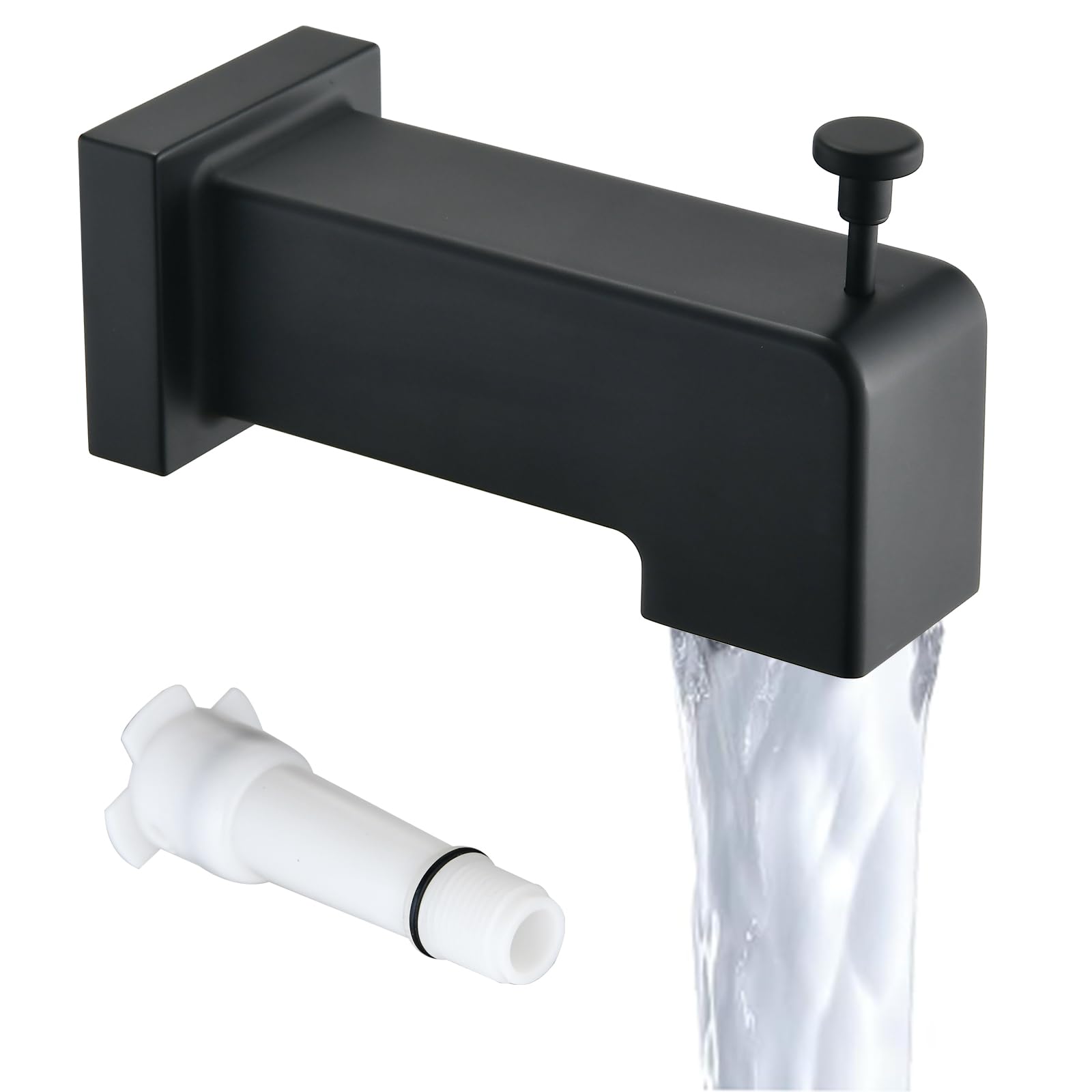 Slip On Diverter Tub Spout, Sleek Square Design for Bathroom, Fits 1/2" Copper Pipe (5/8" OD), Child-Safe Rounded Edges, Easy Installation, Matte Black