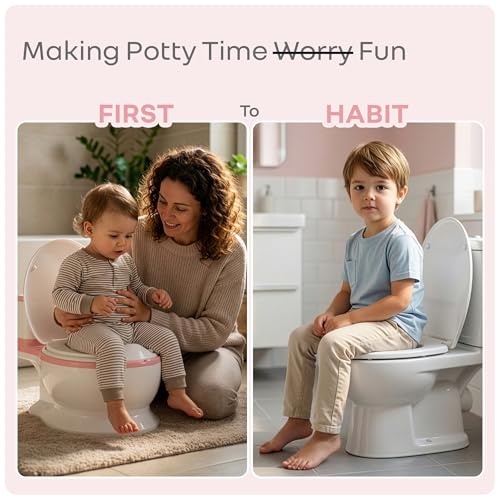 Image of R for Rabbit Little GrownUp Tunes Baby Potty Training Seat with Music, Soft Cushion & Ergonomic Backrest Tissue Storage for Kids | Toilet Seat Weight Up to 50 kg, 1 to 7 Years (Pink White)