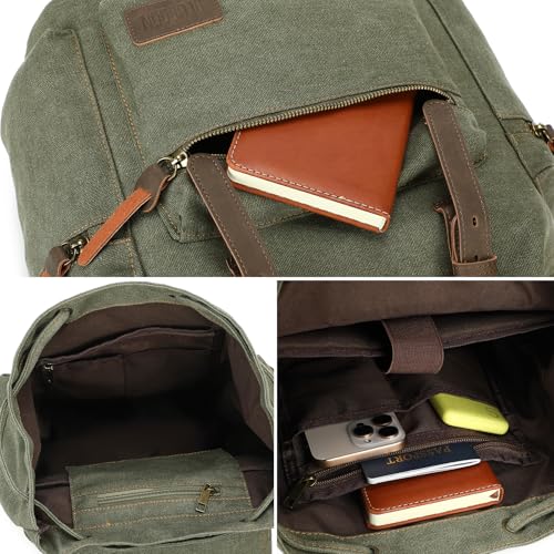 Image of Bluboon Vintage Backpack Leather Trim Casual Bookbag Men Women Laptop Travel Rucksack