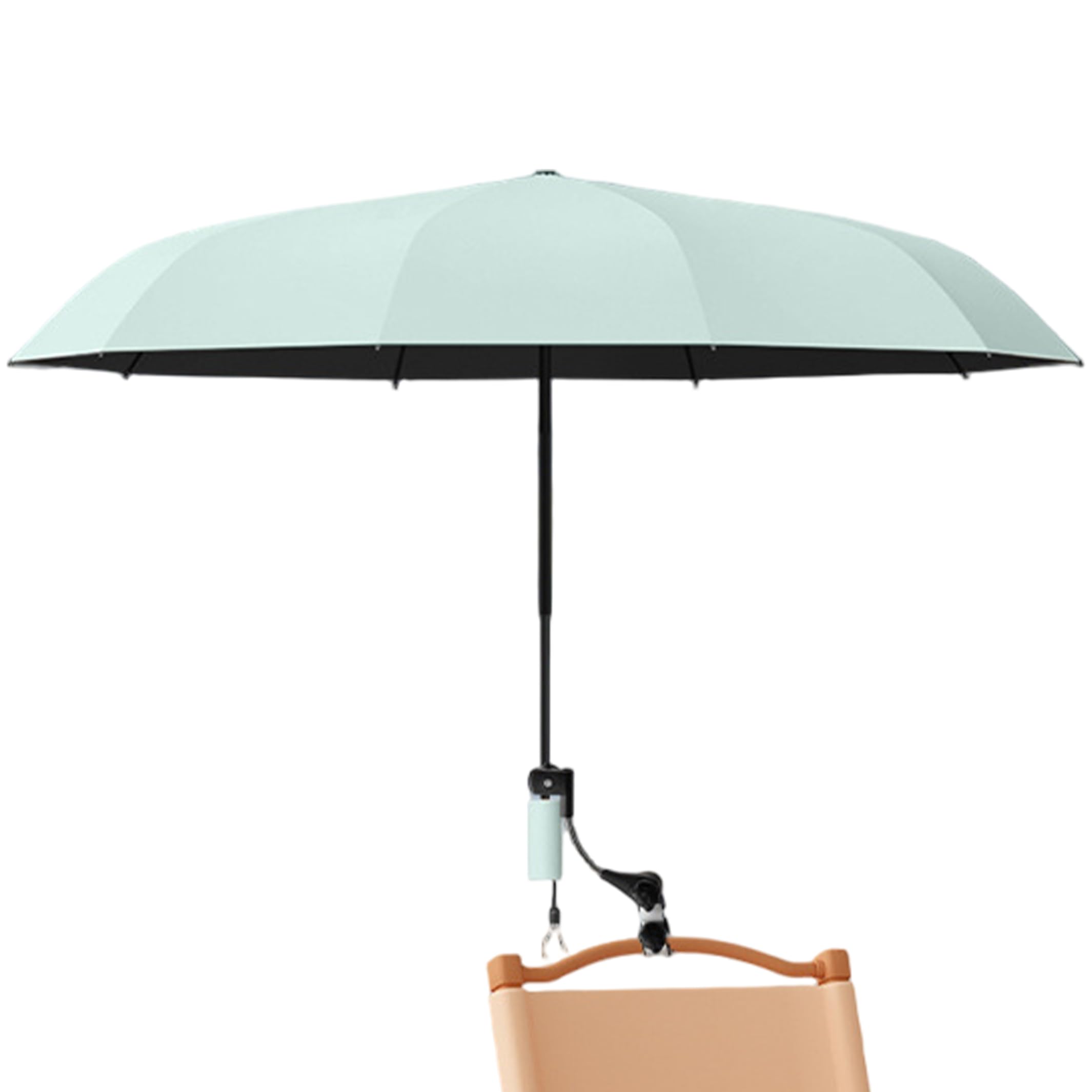 Sjfbebsy Chair Umbrella with Clamp Adjustable, Clip-On Sun Shade for Outdoor Beach & Fishing Folding Chairs - 25 Inch, 10 Ribs, Mint Green Lawn Chair Umbrella with Clamp