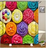 Cupcakes Duschvorhang 120x200 cm Anti-Schimmel Wasserdicht Wüste 3D Shower Curtain Polyester Stoff Waschbar Duschvorhänge für Badewanne Badezimmer B.759