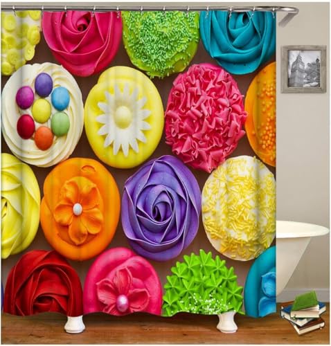 Cupcakes Duschvorhang 120x200 cm Anti-Schimmel Wasserdicht Wüste 3D Shower Curtain Polyester Stoff Waschbar Duschvorhänge für Badewanne Badezimmer B.759